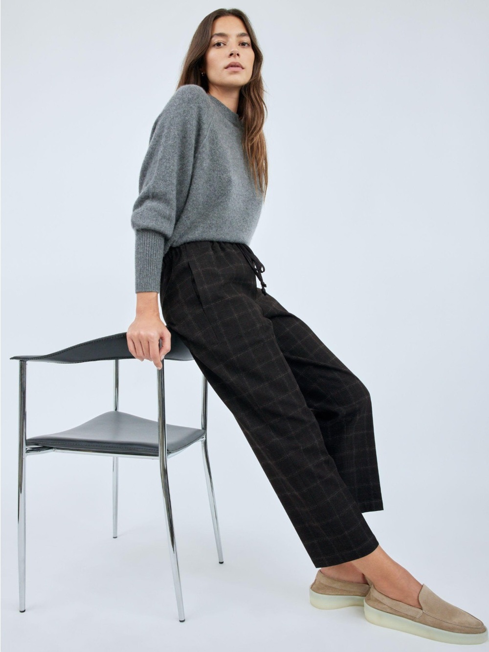 Aritzia Black Windowpane Drawstring Pants